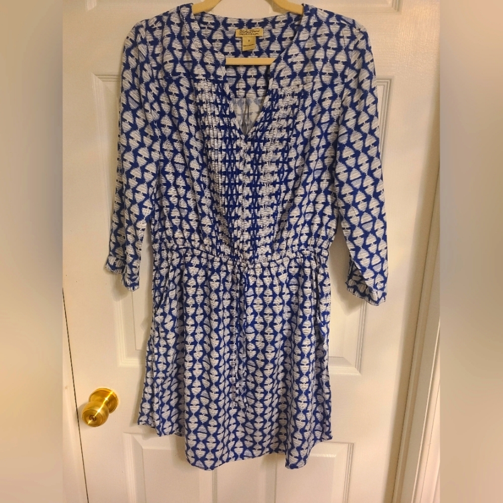 Lucky Brand Navy and White Geometric Cotton Dress